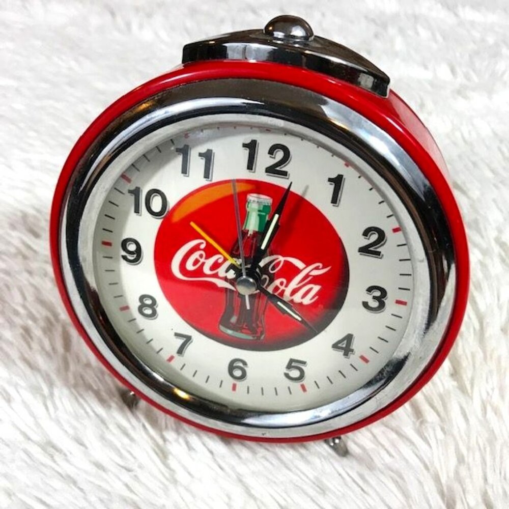 NWOT Vintage Coca-Cola Round Coke Bottle Face Metal Glass Stand Clock